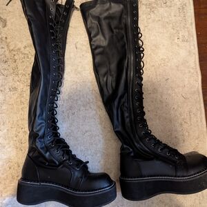 Demonia Black Thigh-High Platform Boots